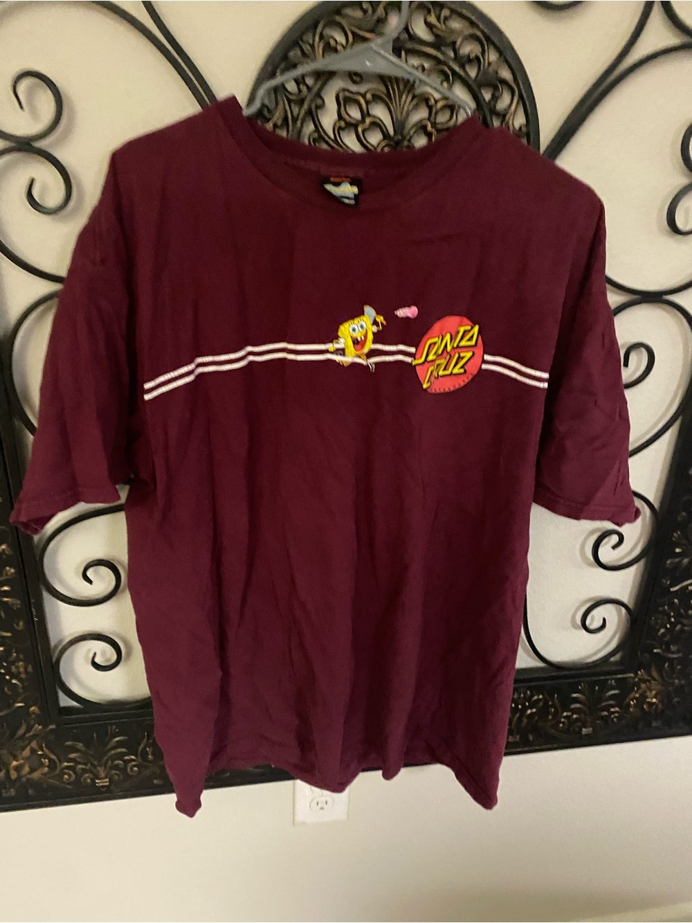 Santa Cruz Skateboards Burgundy Graphic Tee with SpongeBob